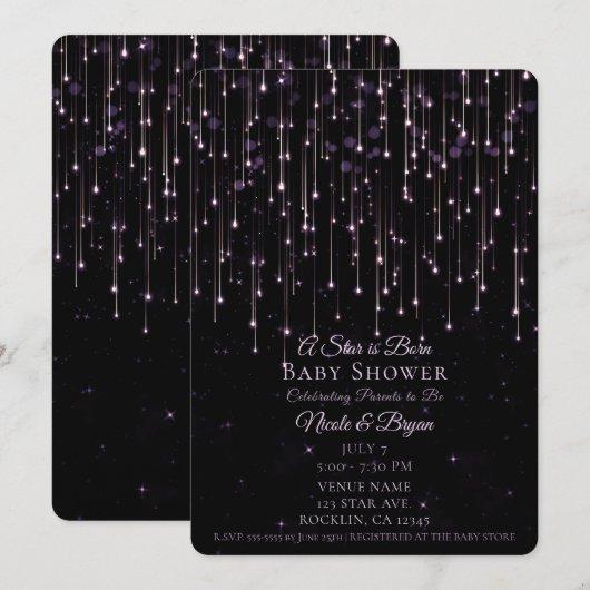 Invitation Étoiles de tir étincelantes Une étoile est née Bab (Devant / Derrière)