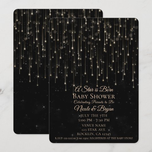 Invitation Étoiles de tir étincelantes Une étoile est née Bab (Devant / Derrière)