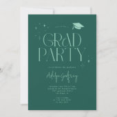 Invitation Étoiles de typographie moderne verte Fête de fin d (Devant)