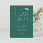 Invitation Étoiles de typographie moderne verte Fête de fin d (Debout devant)