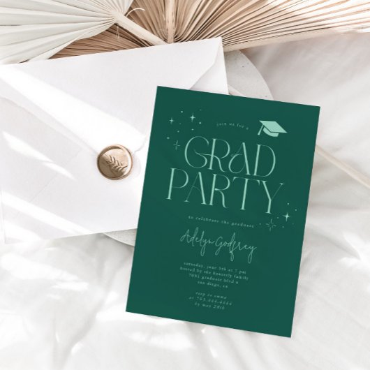 Invitation Étoiles de typographie moderne verte Fête de fin d