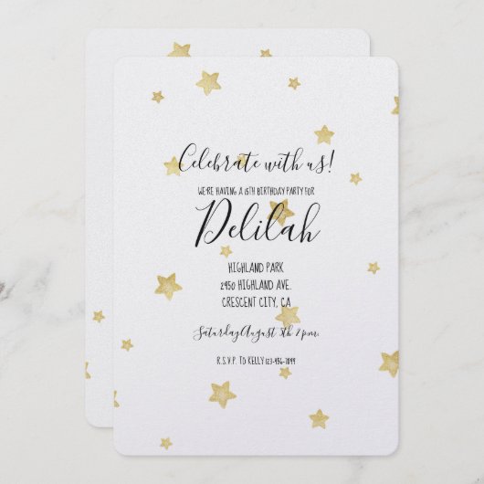 Invitation Étoiles d'or (Devant / Derrière)