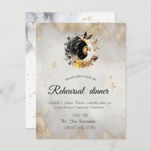 Invitation Étoiles d'or céleste Fleurs de lune (Devant / Derrière)