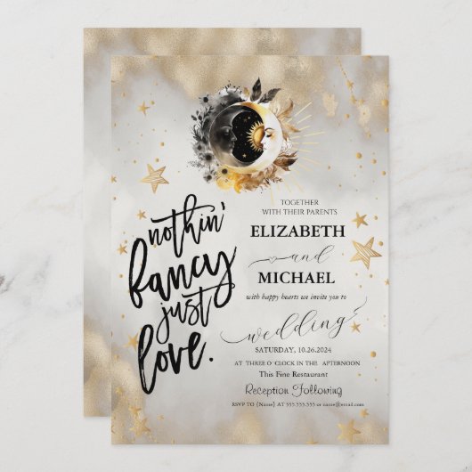 Invitation Étoiles d'or céleste Fleurs de lune (Devant / Derrière)