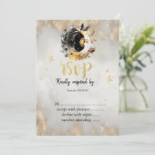 Invitation Étoiles d'or céleste Fleurs de lune RSVP (Debout devant)