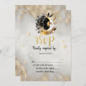 Invitation Étoiles d'or céleste Fleurs de lune RSVP (Devant / Derrière)