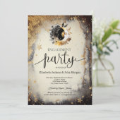 Invitation Étoiles d'or céleste Lunes Fiançailles foncé (Debout devant)