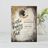 Invitation Étoiles d'or céleste lunes foncées (Debout devant)