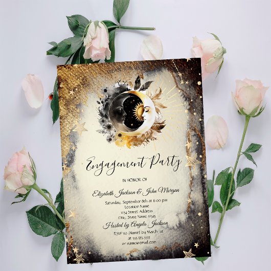 Invitation Étoiles d'or céleste lunes foncées