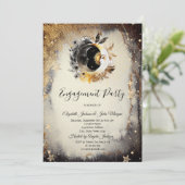 Invitation Étoiles d'or céleste lunes foncées (Debout devant)