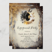 Invitation Étoiles d'or céleste lunes foncées (Devant / Derrière)