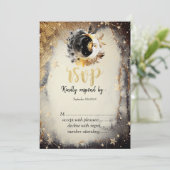 Invitation Étoiles d'or céleste Lunes foncées RSVP (Debout devant)