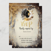 Invitation Étoiles d'or céleste Lunes foncées RSVP (Devant / Derrière)