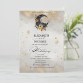 Invitation Étoiles d'or céleste Script de lunes florales (Debout devant)