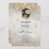 Invitation Étoiles d'or céleste Script de lunes florales (Devant / Derrière)
