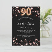 Invitation étoiles d'or rose noir 90e anniversaire (Debout devant)