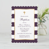 Invitation Étoiles d'or violet moderne Baptême rayé (Debout devant)