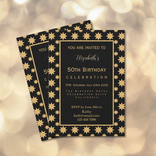 Invitation Étoiles Dorées 50e Anniversaire 