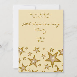 Invitation Étoiles dorées '50e anniversaire' vertical crème