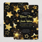 Invitation Étoiles dorées brillantes (Devant / Derrière)