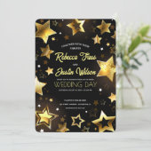 Invitation Étoiles dorées brillantes (Debout devant)