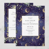 Invitation Étoiles dorées célestes Lune Étoiles Code QR Maria (Devant / Derrière)