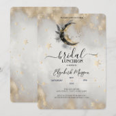 Invitation Étoiles dorées célestes Lune Plume Mariage Luncheo (Devant / Derrière)