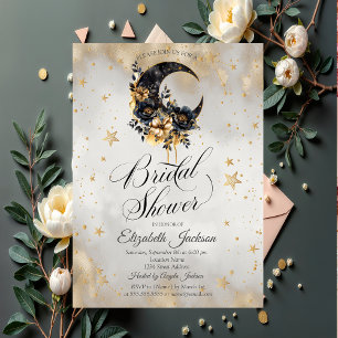 Invitation Étoiles Dorées Célestes Lunes Fleurs Baby Shower d