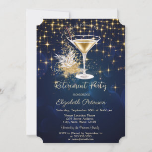 Invitation Étoiles dorées élégantes Champagne Bleu marine Ret
