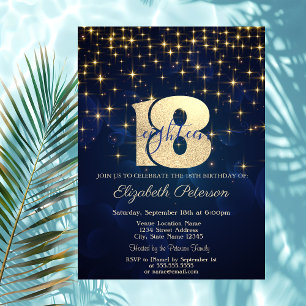 Invitation Étoiles Dorées Élégantes Fête d'anniversaire de 18