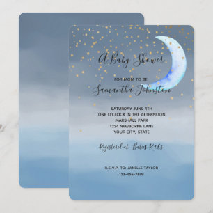 Invitation Étoiles Dorées Lune Bleue Ombre Baby Shower