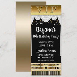 Invitation Étoiles Dorées Rideaux Blancs Élégant Billet VIP p