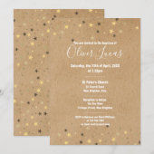 Invitation Étoiles Dorées Rustiques Baptême (Devant / Derrière)