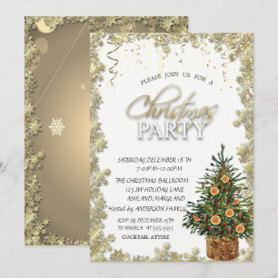Invitation Étoiles dorées, Sapin de Noël Fête de Noël orange