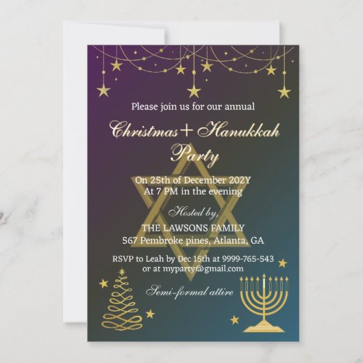 Invitation Étoiles éblouissantes Noël-Hanoukka Party Invitati (Devant)
