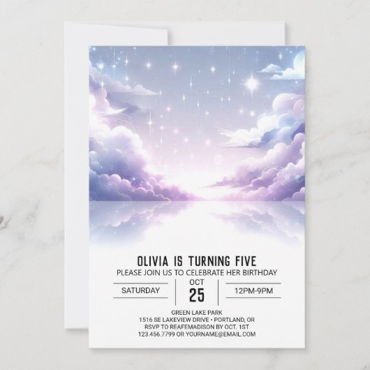 Invitation Étoiles Elégant Céleste Digital Anniversaire (Devant)
