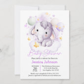 Invitation Etoiles Eléphant Rose Cute Aquarelle (Devant)