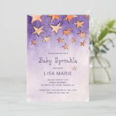 Invitation Étoiles en chute d'aquarelle pourpre saupoudrée bé (Debout devant)