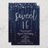 Invitation Étoiles enchantées Lumières Argent & Bleu Sweet 16 (Devant / Derrière)