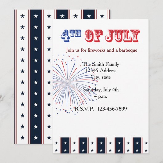 Invitation Étoiles et bandes (Devant / Derrière)