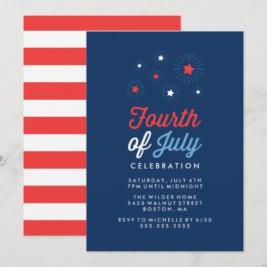 Invitation Étoiles et bandes | Fête du 4 juillet (Devant / Derrière)
