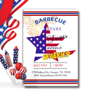 Invitation Étoiles et bandes patriotiques barbecue du 4 juill