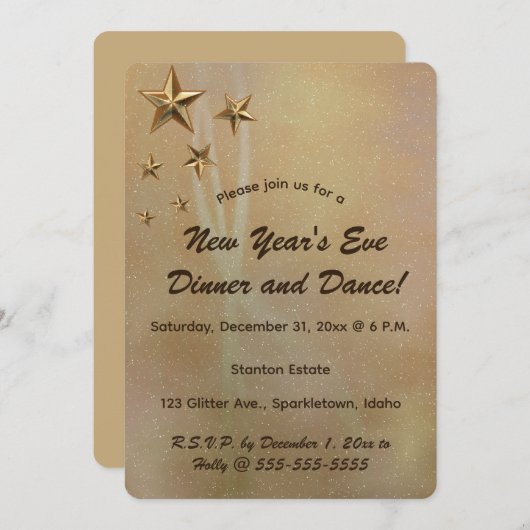 Invitation Étoiles et étincelles de tir en or modifiables (Devant / Derrière)