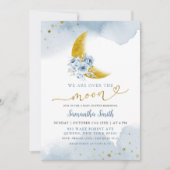 Invitation Etoiles et Lune Dusty Baby shower bleu (Devant)