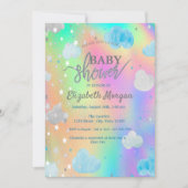 Invitation Étoiles et nuages mignons Holographique arc-en-cie (Devant)