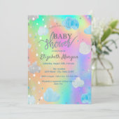 Invitation Étoiles et nuages mignons Holographique arc-en-cie (Debout devant)