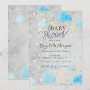 Invitation Étoiles et Nuages Mignons Holographiques Opale Bab