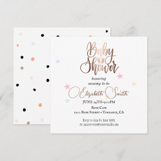 Invitation Étoiles et points pour votre princesse (Devant / Derrière)