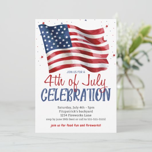 Invitation Étoiles Et Rayures 4 juillet Fête (Debout devant)