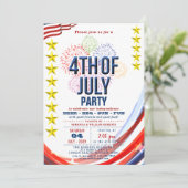Invitation Étoiles et rayures avec Fireworks 4 juillet Fête (Debout devant)